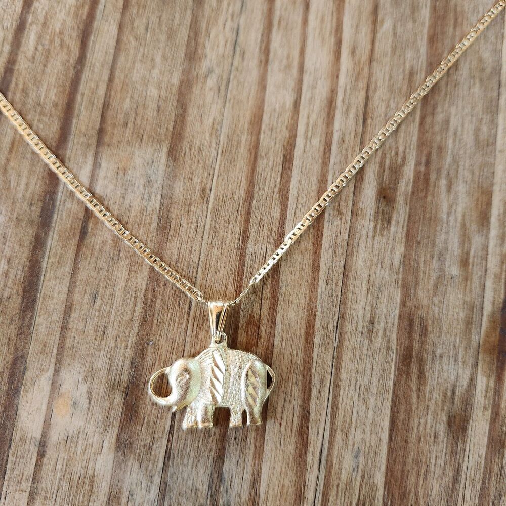 Beautiful Gold Plated Elephant Necklace Pendant 24" 18k GP Lucky Happy Trunk Up